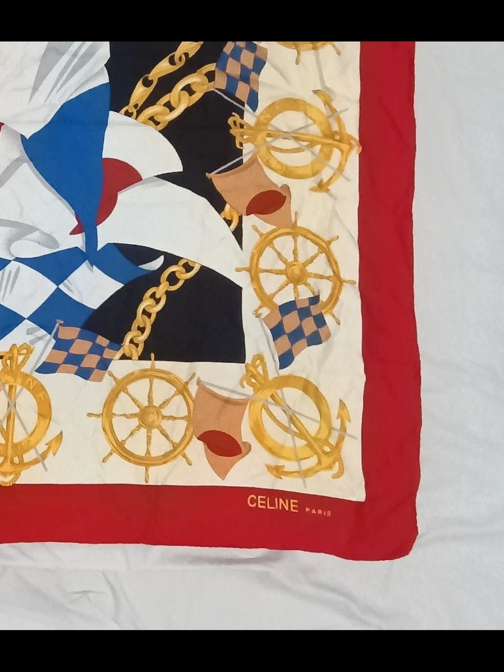 Celine Red, Navy, White & Gold Nautical Silk Scarf